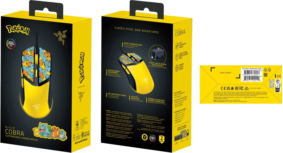 Razer Cobra RZ01-04650400-R3M1 Gaming Muis - Pokémon Kanto Starters - afbeelding 6 van 6