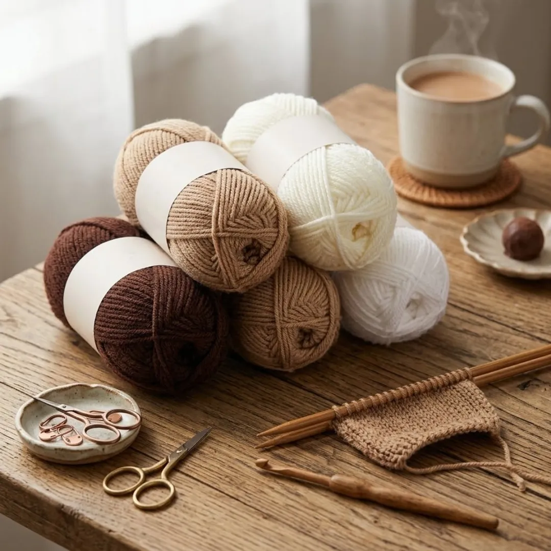 NuveX Breiwol Set 4 Delig - Acryl - Bruin/Beige/Wit