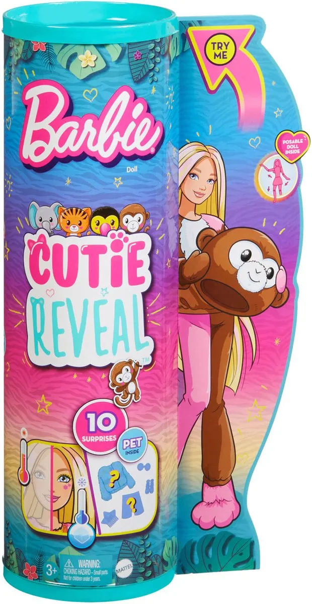 Barbie Cutie Reveal Jungle Aap HKR01 - Pop met verrassingsaccessoires - afbeelding 6 van 6