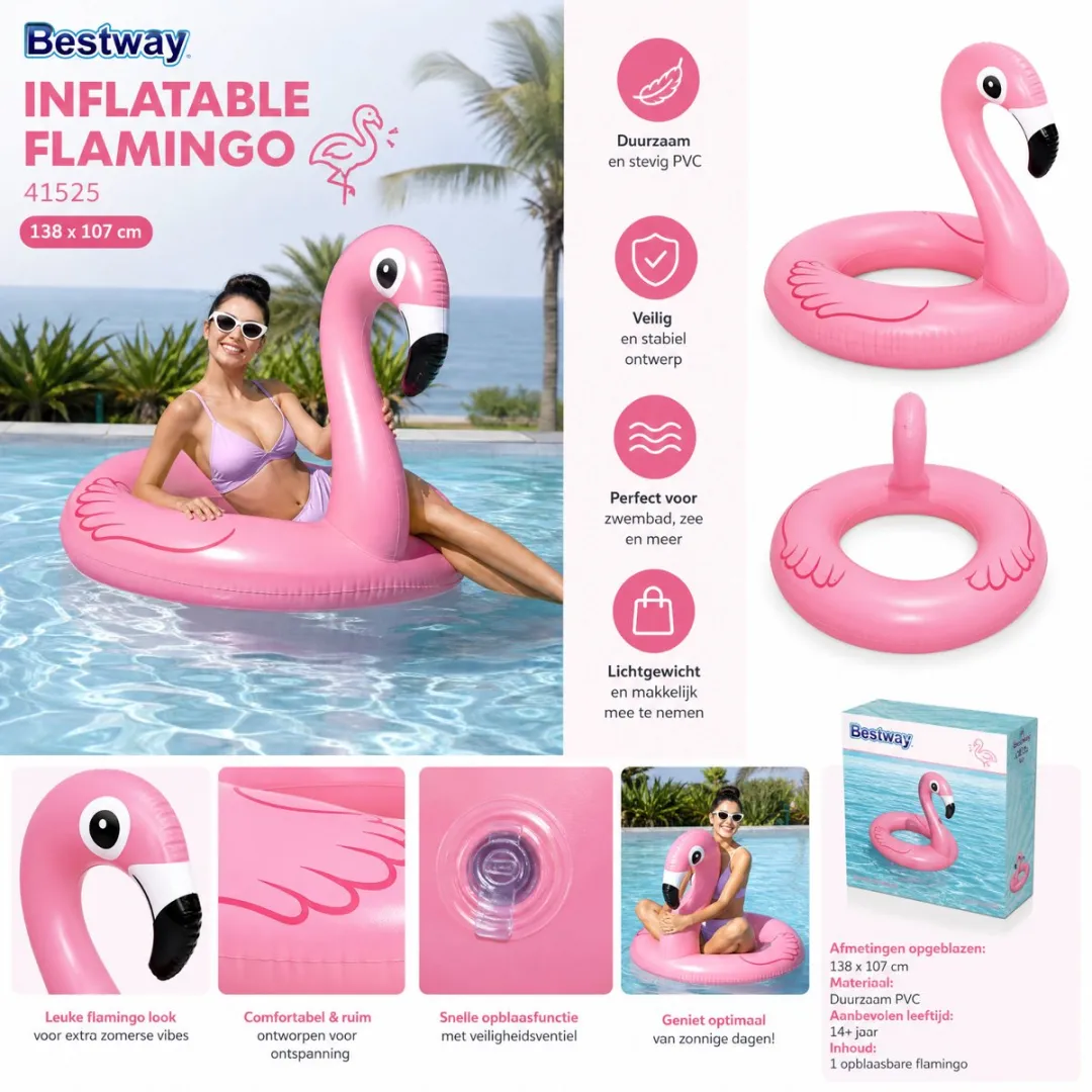 Bestway Opblaasbare Flamingo Ligstoel - Roze 138x107cm
