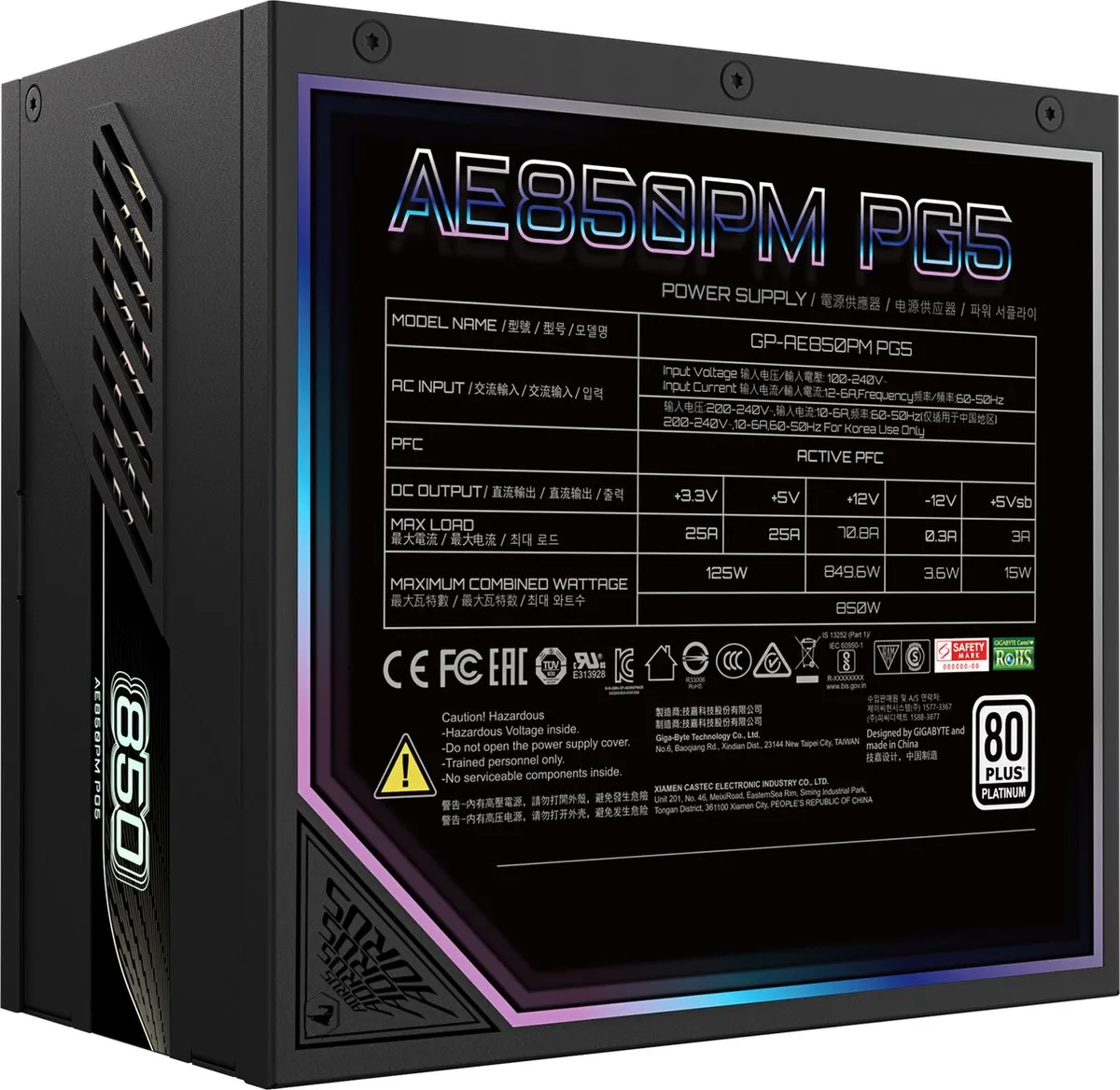 Gigabyte GP-AE850PM PG5 Voeding - 850W Zwart
