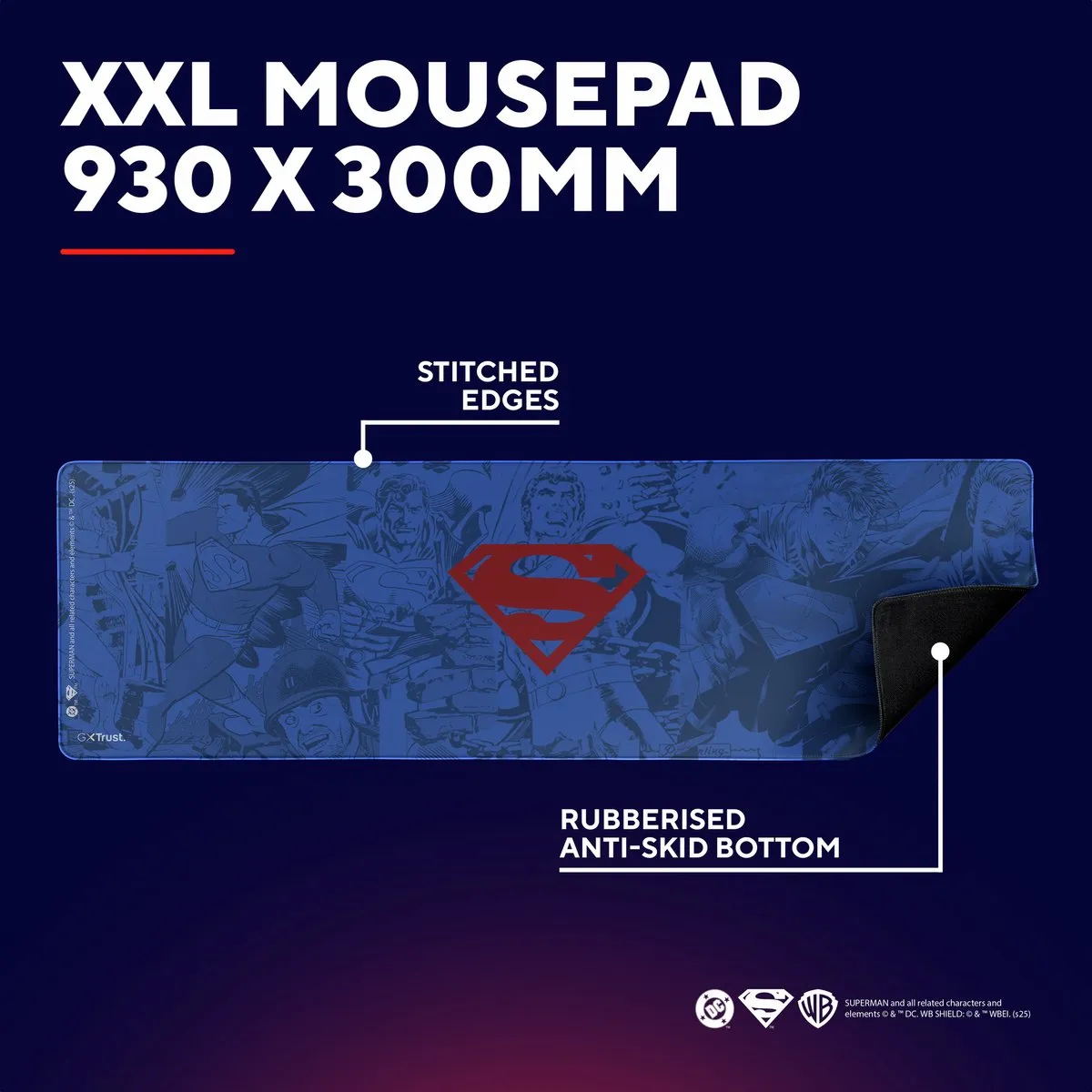 Trust GXT 759SM Superman XXL Gaming Muismat 930x300mm - Superman Blauw