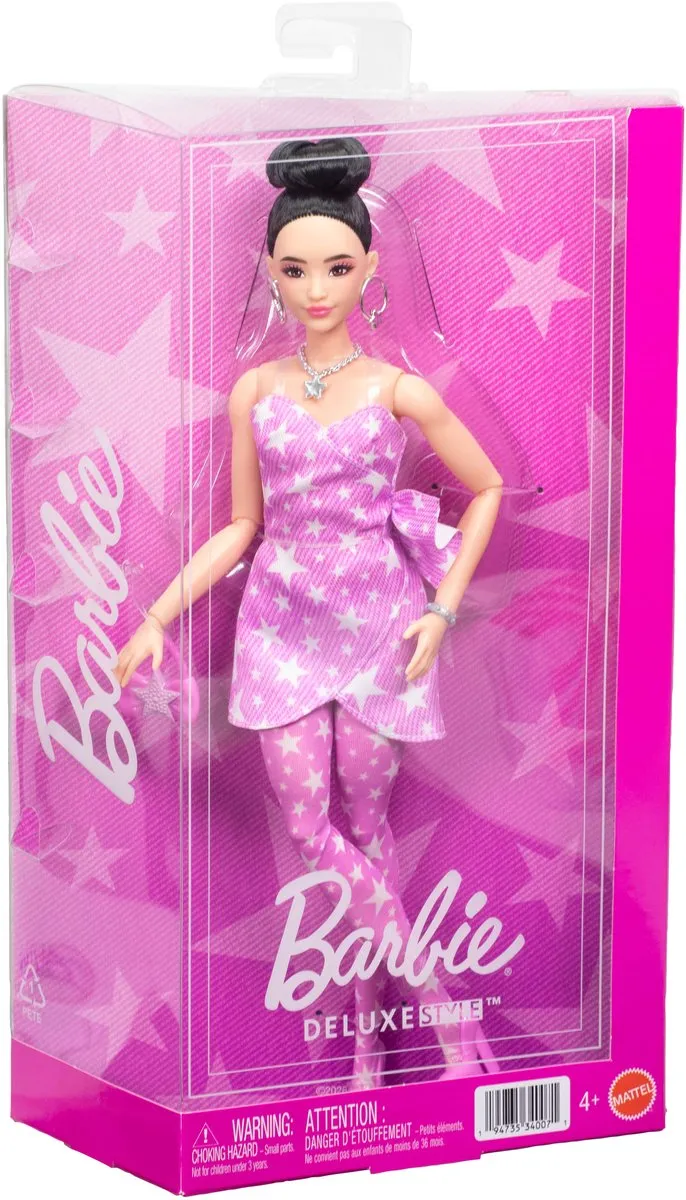 Barbie JJN72 Modepop - Roze Denim Jurk met Sterrenprint - afbeelding 6 van 6