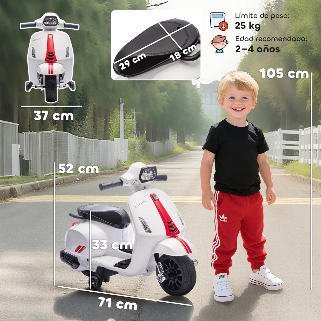 ECTEATOY Elektrische Retro Kinderscooter 6V - Wit - afbeelding 6 van 6