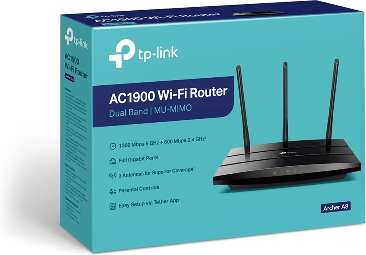 TP-Link Archer A8 Draadloze Router WiFi 5 1900 Mbps - Zwart