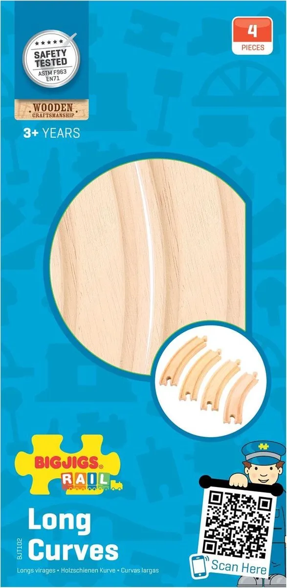 BIGJIGS Houten Rails Lange Bochten 4-delig - Multi