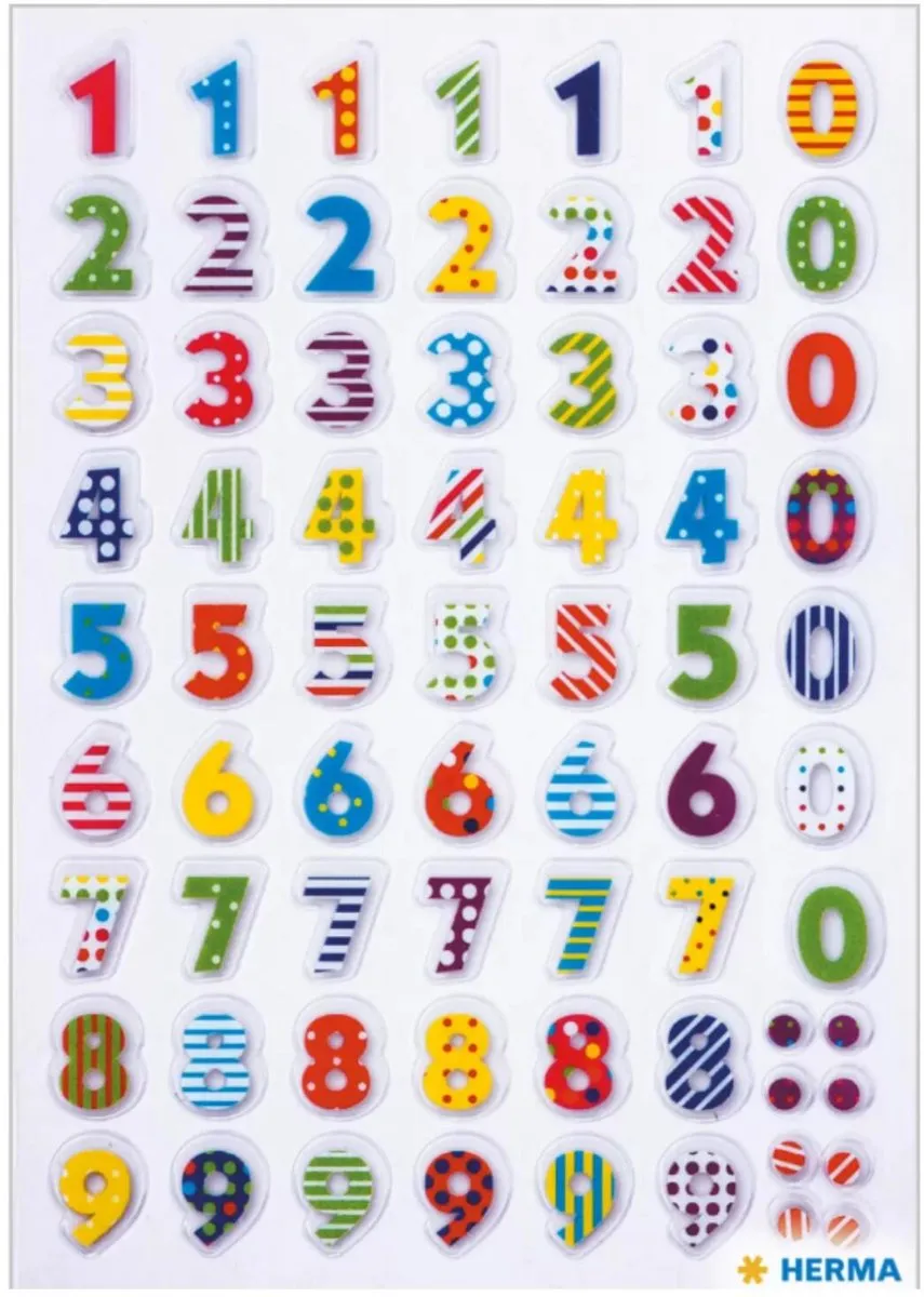Herma 3D Stickers Nummers 0-9 - Regenboog - 8mm