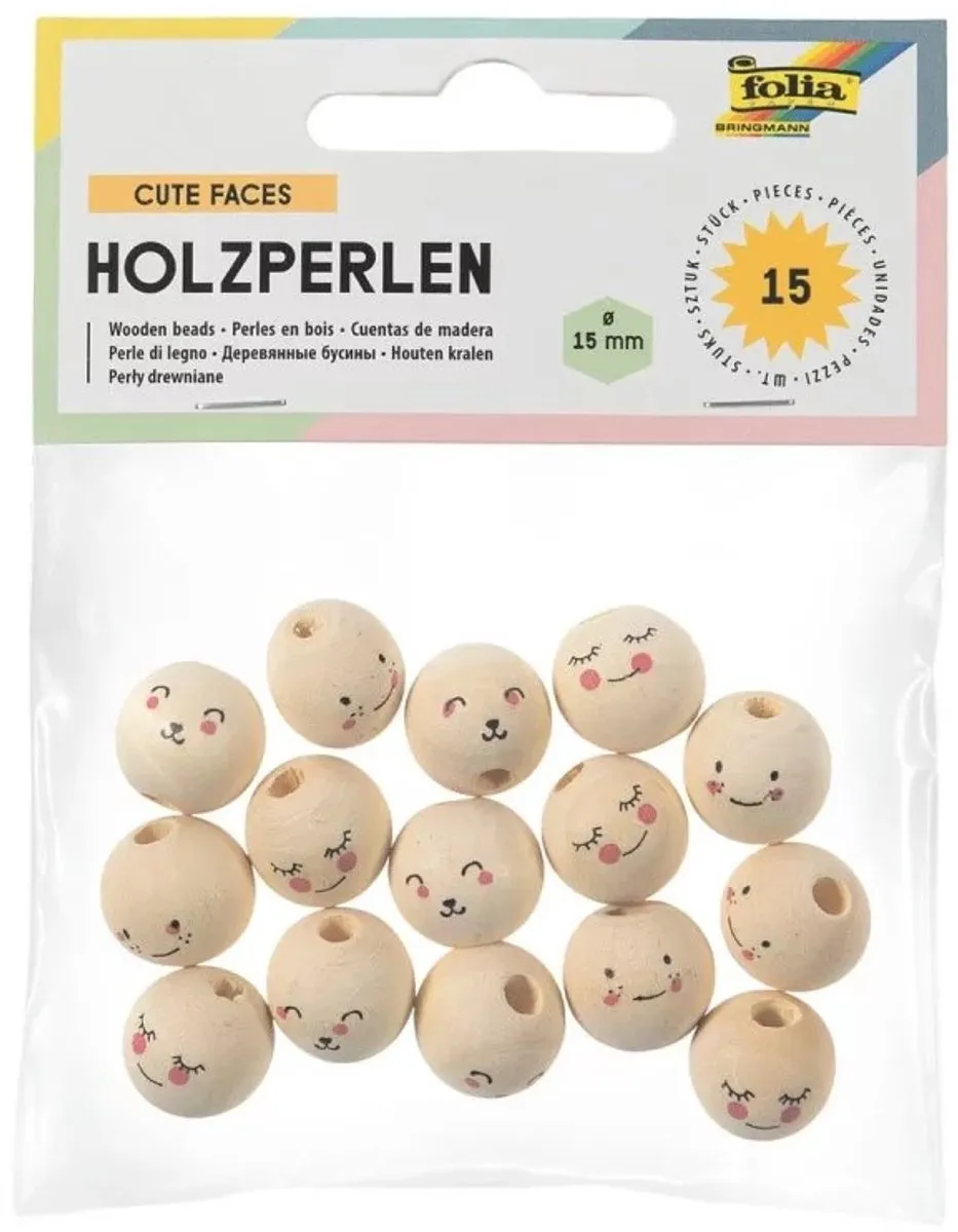 Folia Houten Kralen Schattige Gezichten