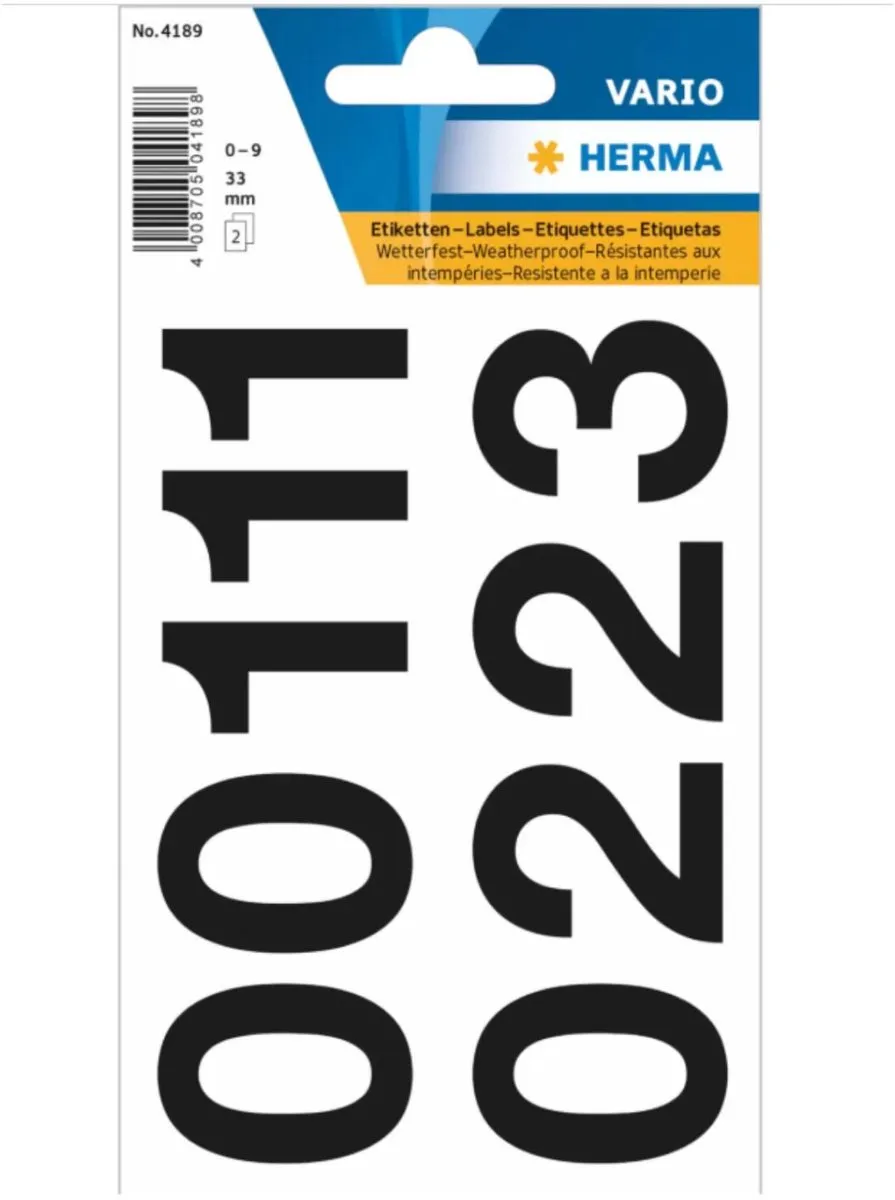 Herma Stickervel Nummers 0-9 - 4 Vellen - Antraciet - 33mm - Watervast