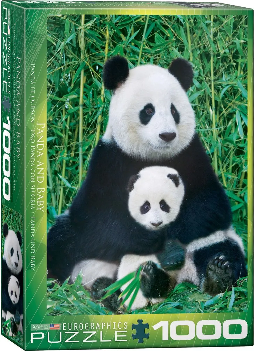 Eurographics Panda & Baby Legpuzzel 1000 Stuks - 48x68cm - Zwart