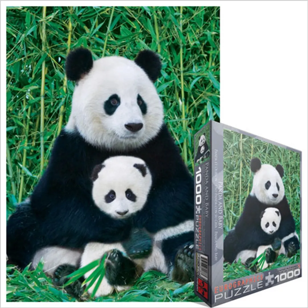 Eurographics Panda & Baby Legpuzzel 1000 Stuks - 48x68cm - Zwart
