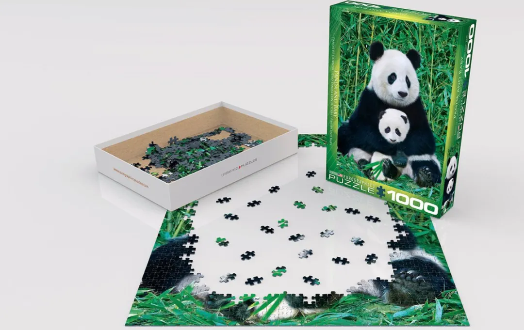 Eurographics Panda & Baby Legpuzzel 1000 Stuks - 48x68cm - Zwart