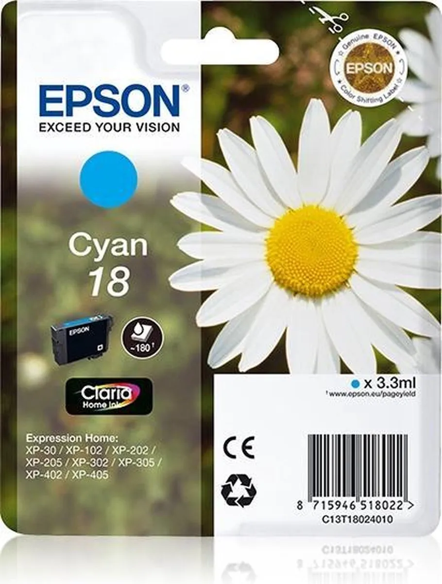 Epson C13T18024020 Cyaan Cartridge - 180 Pagina's
