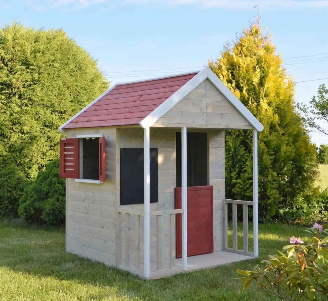 Wendi Toys Houten Speelhuis met Veranda - Rood/Creme