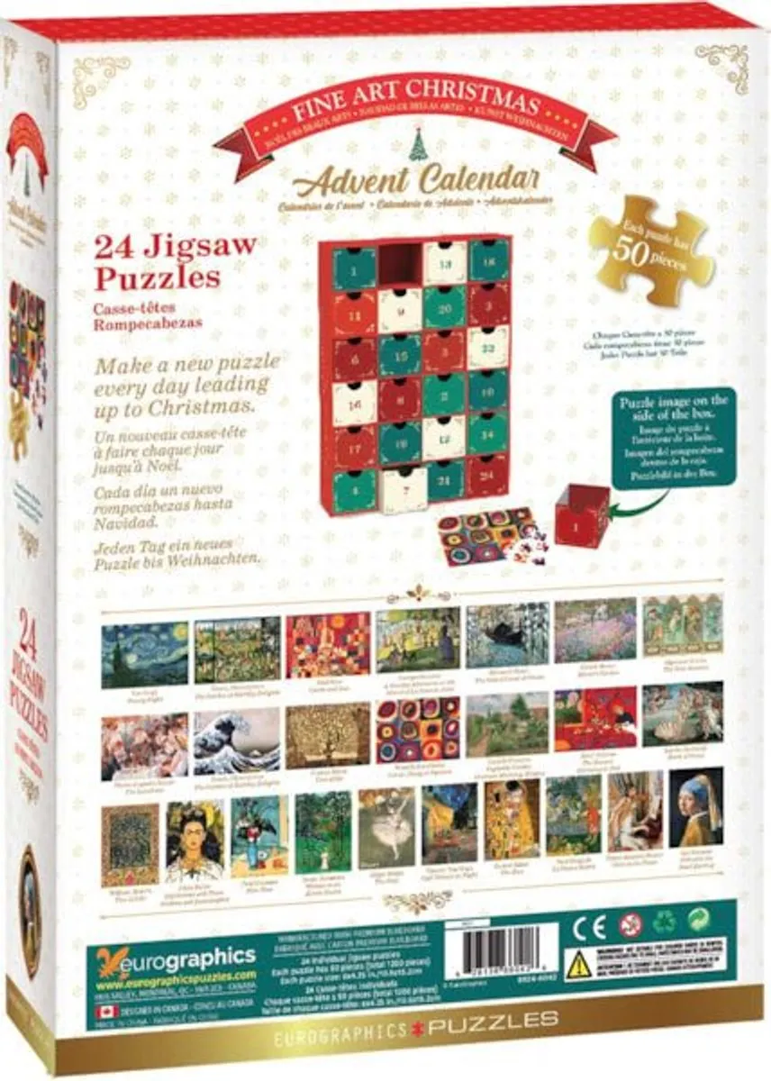 Eurographics Fine Art Adventskalender Puzzel - 24x50 Stuks 12,5x12,5cm - eu8924-6042