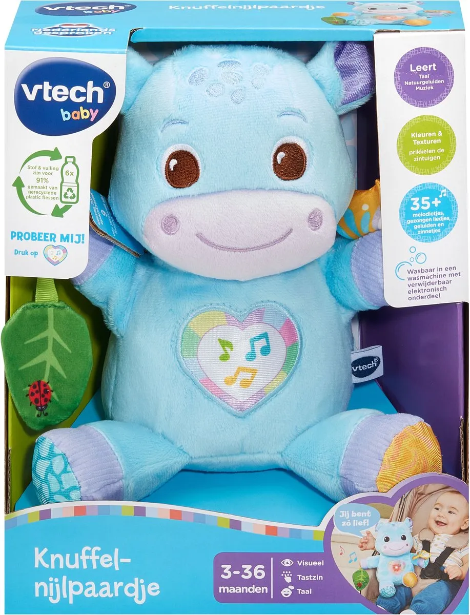 VTech Baby Knuffelnijlpaardje - Interactieve Knuffel - 35+ Melodietjes - Blauw