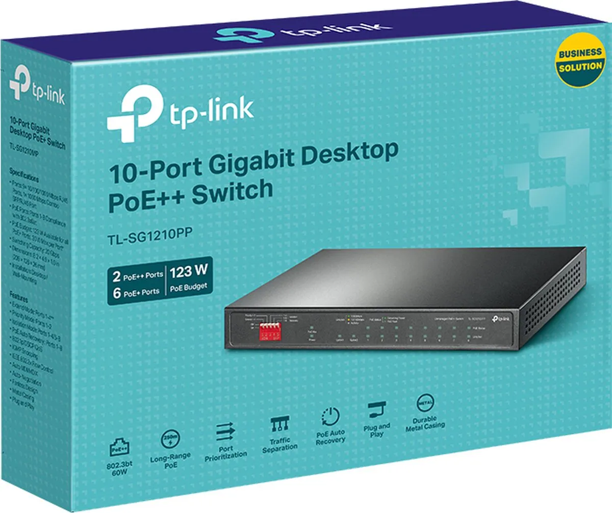 TP-Link TL-SG1210PP Unmanaged Switch 10x Gigabit - 8x PoE 123W - Zwart