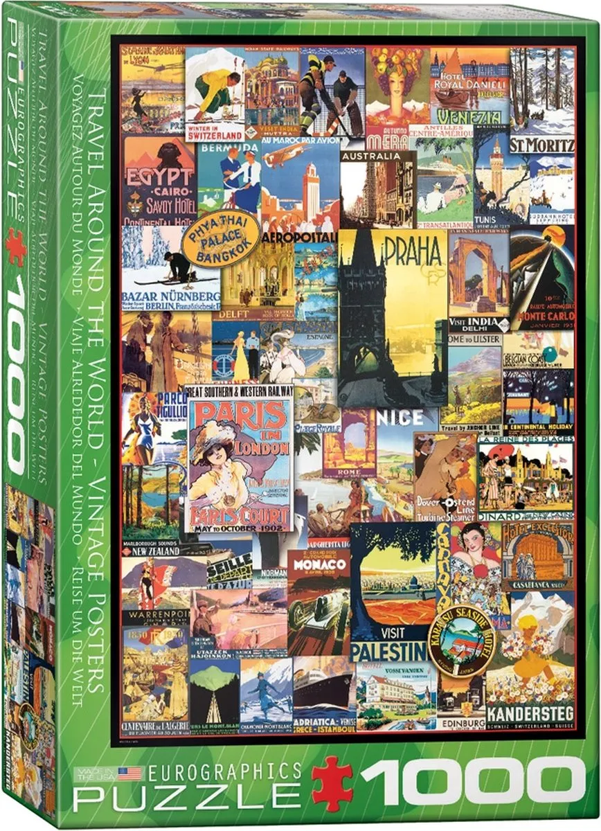 Eurographics Reis de Wereld Rond Vintage Posters Puzzel 1000 Stuks