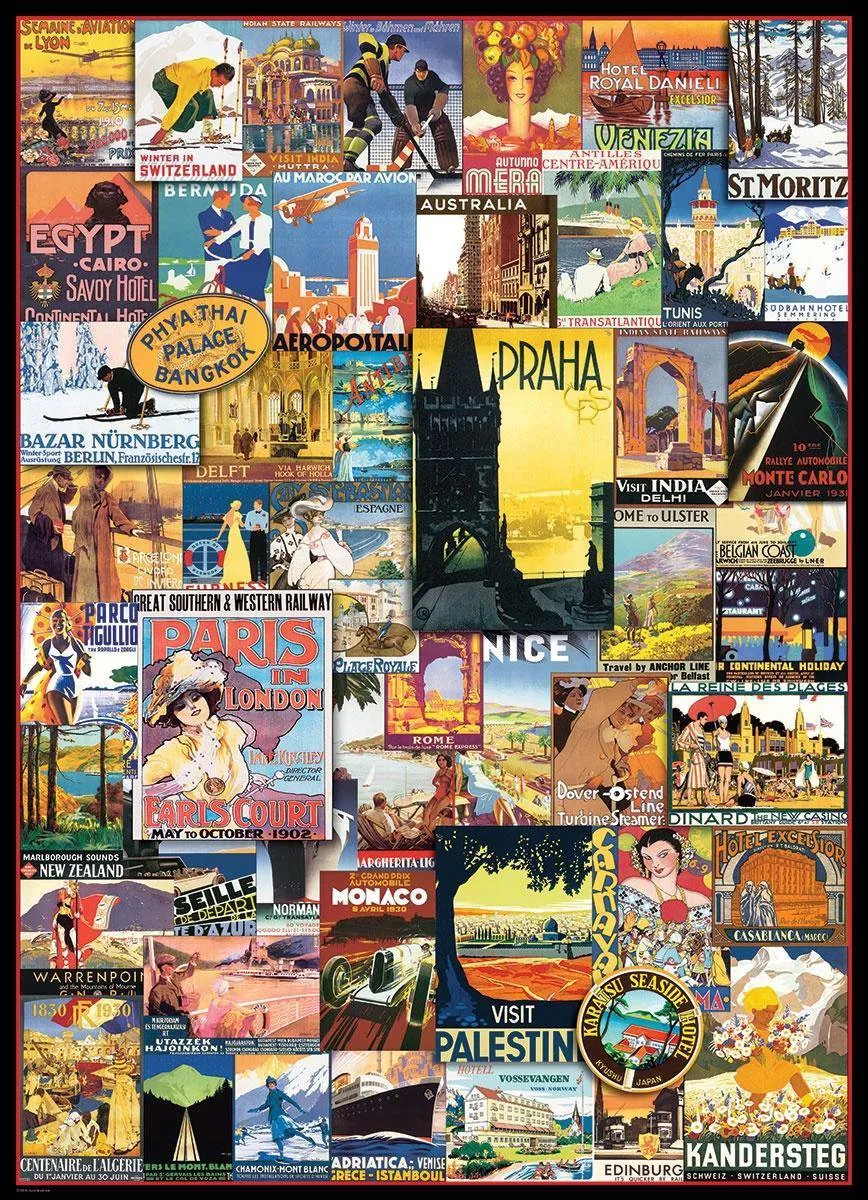 Eurographics Reis de Wereld Rond Vintage Posters Puzzel 1000 Stuks - 48x68cm - Meerkleurig
