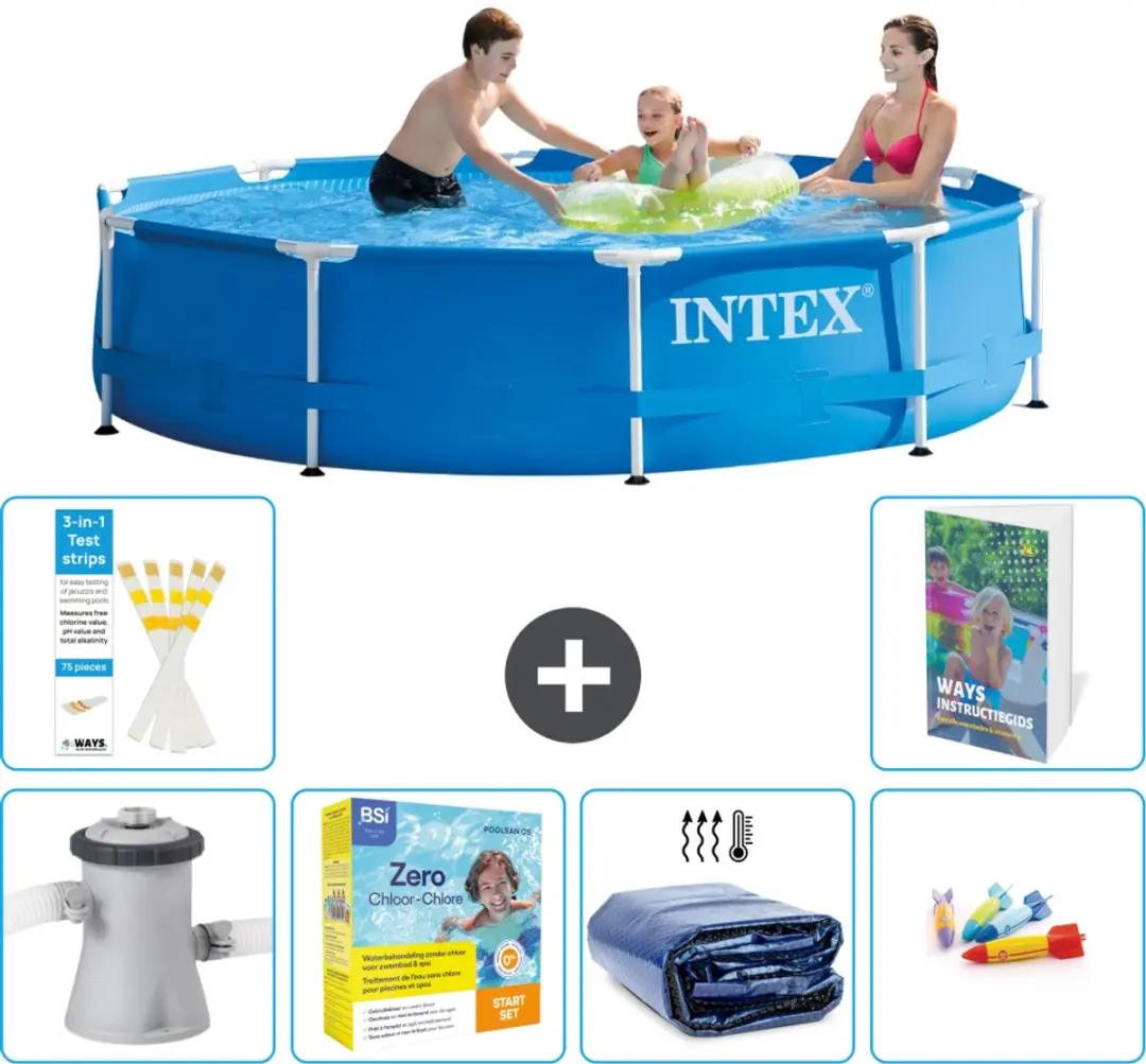 Intex 28202GN-Blauw Rond Frame Zwembad 305x76cm - Blauw - 7-delig