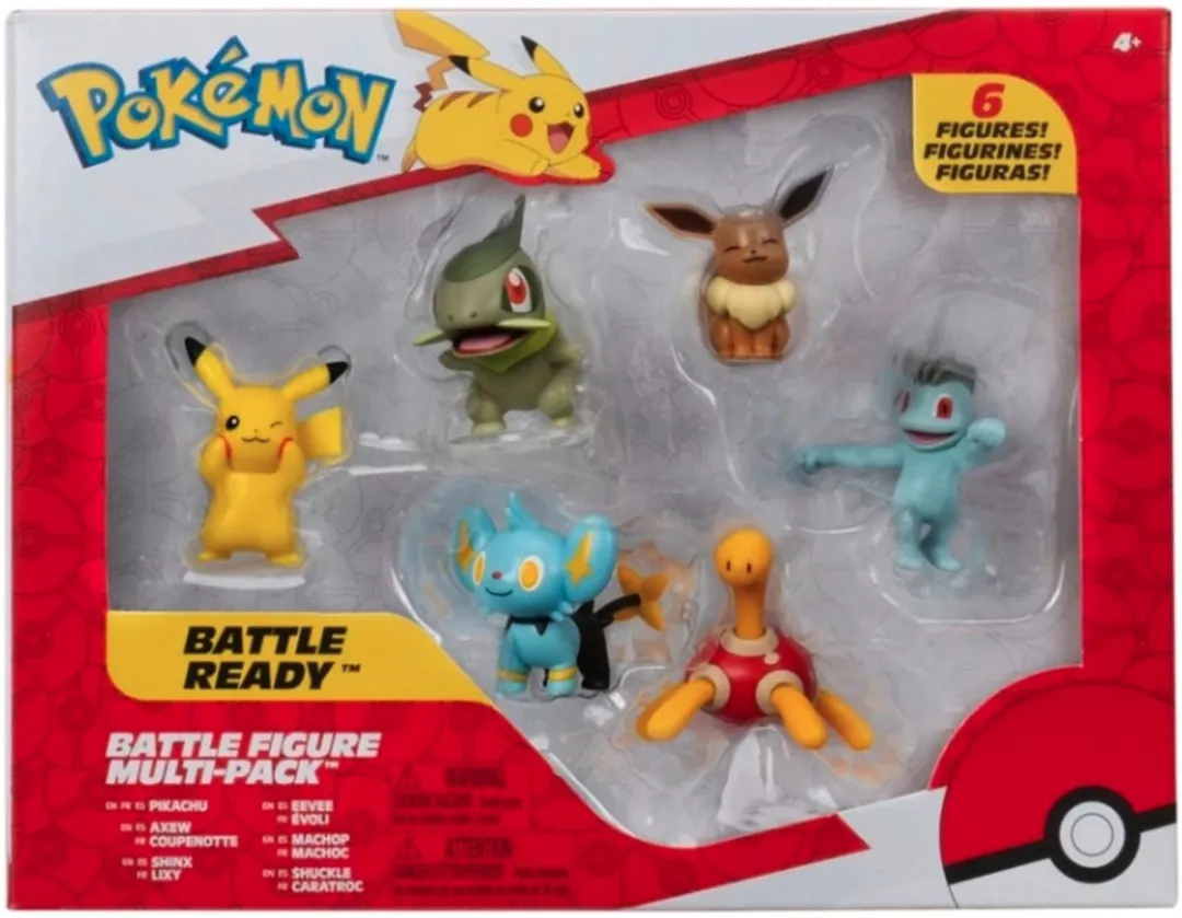 Pokémon Battle Figuren - 6 Stuks - Pikachu/Eevee/Shinx/Shuckle/Machop/Axew