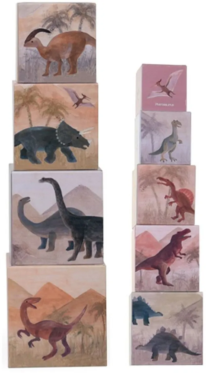 Egmont Toys Stapeltoren Dino Kartonnen Kubus 15x15cm - Meerkleurig