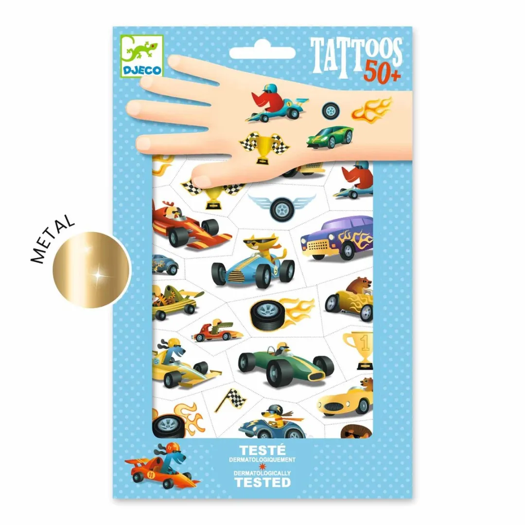 Djeco Grand Prix Tattoos - 50+ Stuks - Blauw