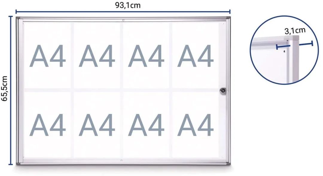 MAUL Vitrine MAULextraslim 8xA4 - 3,1x93x65,1cm - Zilver
