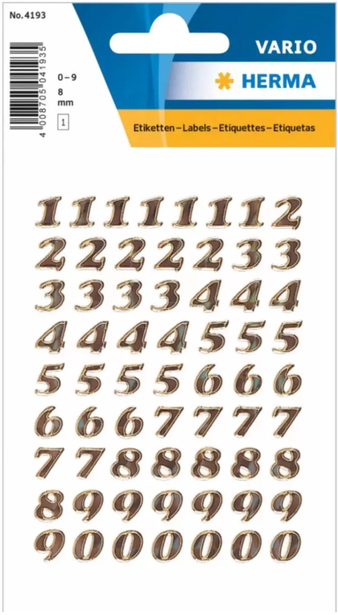 Herma Stickervel Nummers 0-9 - 6 Vellen - Goud - 8mm - Glitter