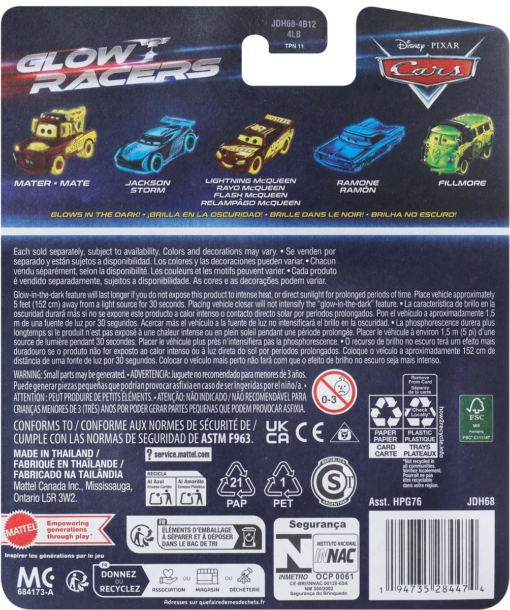Mattel CARS Glow Racers Diecast Wingo - Meerkleurig