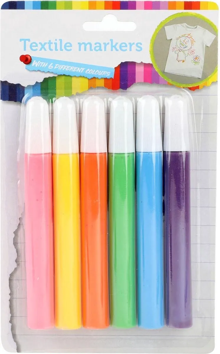 Toi-Toys Tropical Textielstiften 6 Stuks - DIY Kledingstiften