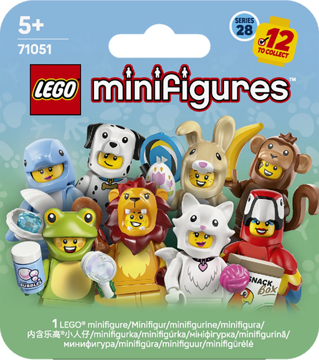 LEGO® Minifiguren Serie 28: Dierenkostuums - Verrassingsdoosje - 1 van de 12 Dierenfiguren Waaronder een Aap, Leeuw, Kikker en Konijn - Cadeautip voor Kinderen Vanaf 5 Jaar - 71051