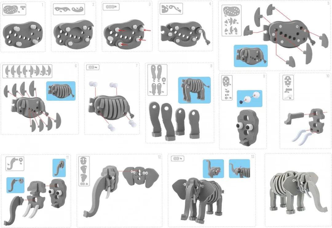 Toi-Toys 3D Puzzel Olifant - 75 Stuks - Grijs