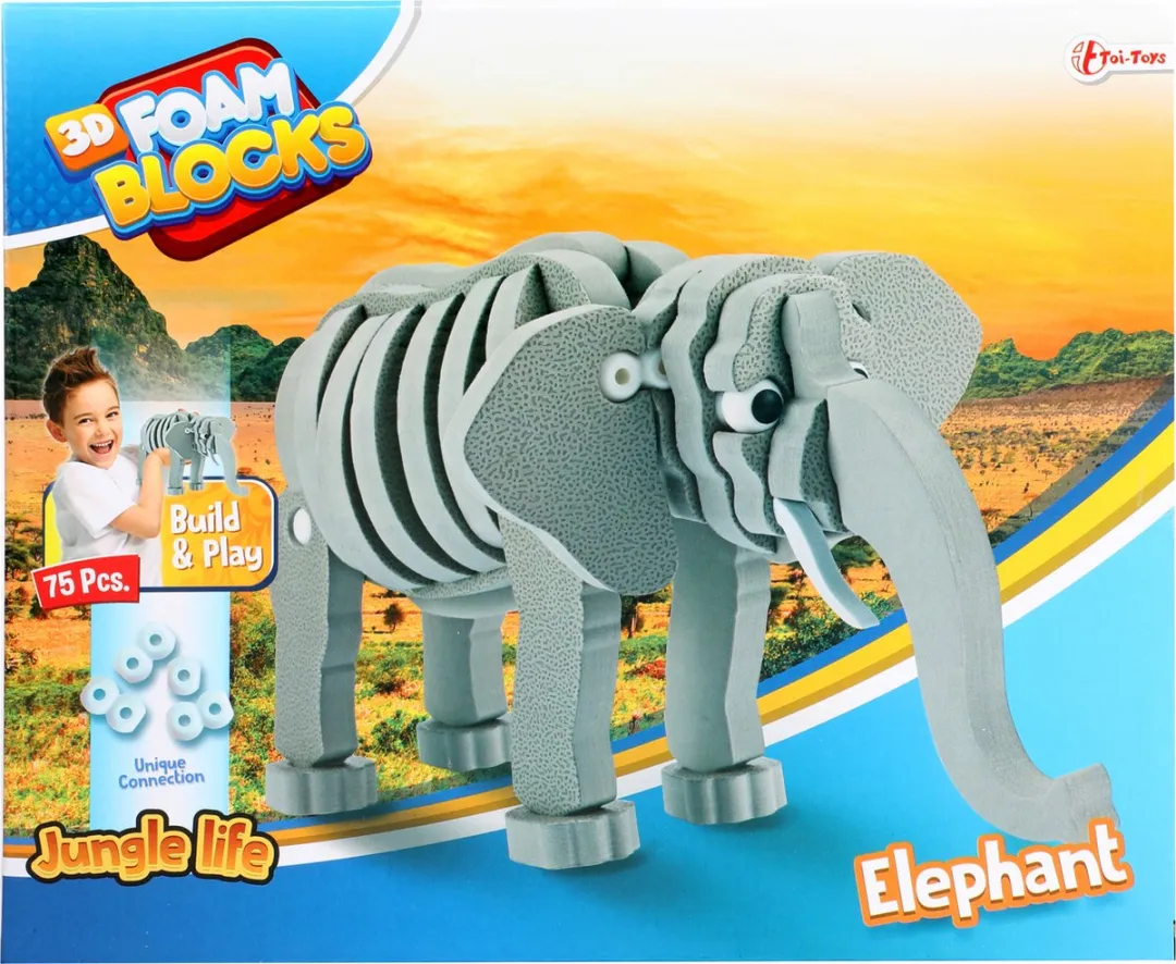 Toi-Toys 3D Puzzel Olifant - 75 Stuks - Grijs