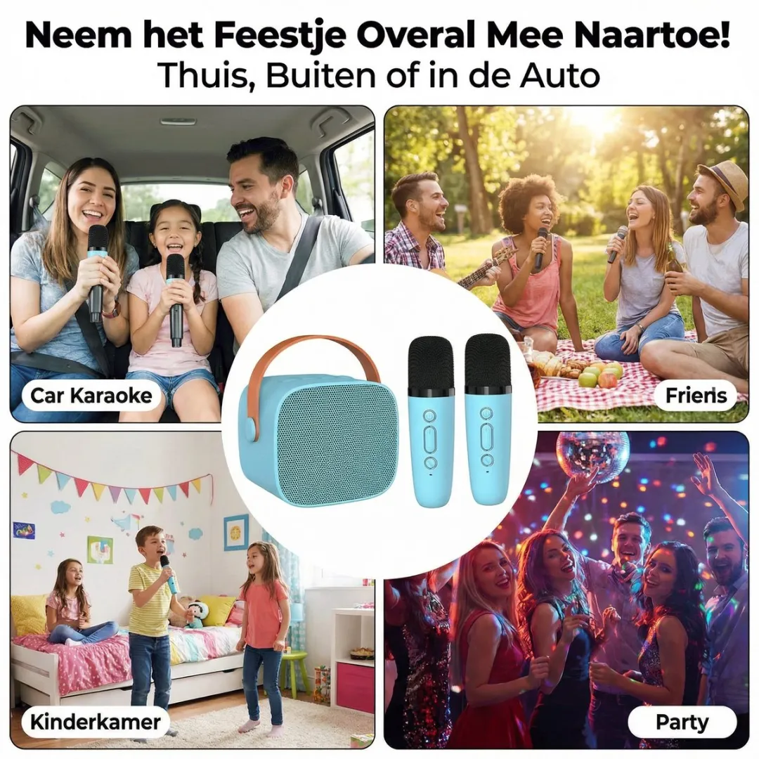 ECTEATOY 2-in-1 Karaokeset - 2 Draadloze Microfoons - Blauw
