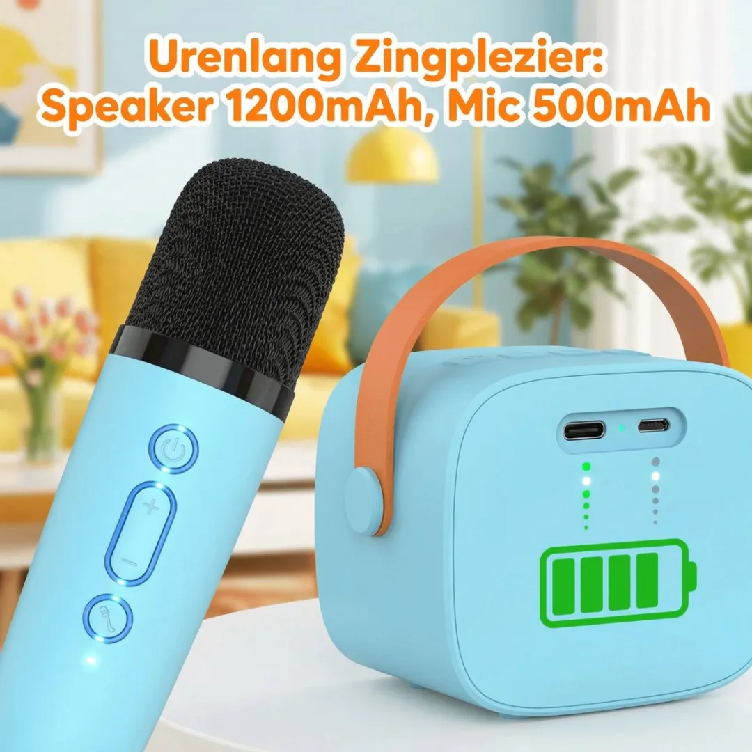 ECTEATOY 2-in-1 Karaokeset - 2 Draadloze Microfoons - Blauw