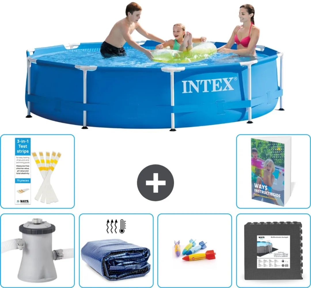 Intex 28202GN-Blauw Rond Frame Zwembad 305x76cm - Blauw - 7-delig