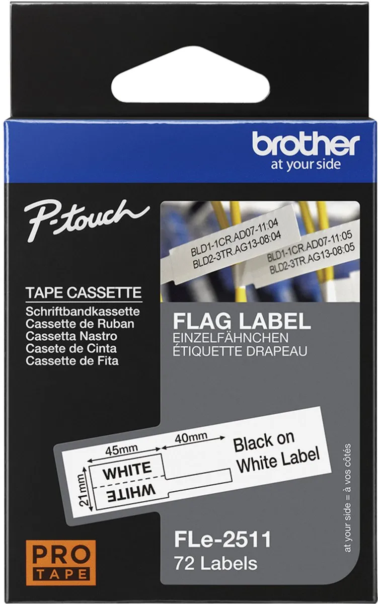 Brother FLe-2511 Labeltape Gelamineerd - Wit/Zwart