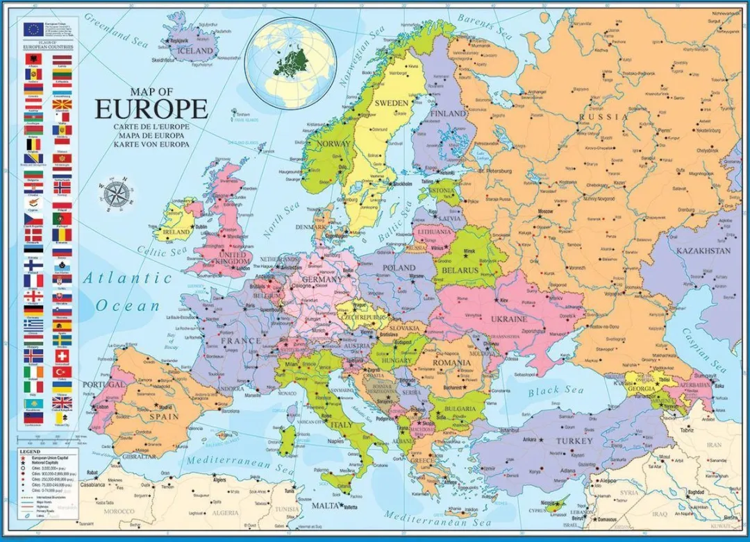 Eurographics Kaart van Europa Legpuzzel 1000 Stuks - 68x48cm - Meerkleurig