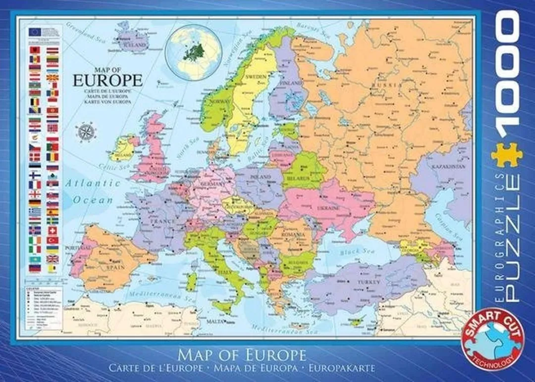 Eurographics Kaart van Europa Legpuzzel 1000 Stuks - 68x48cm - Meerkleurig