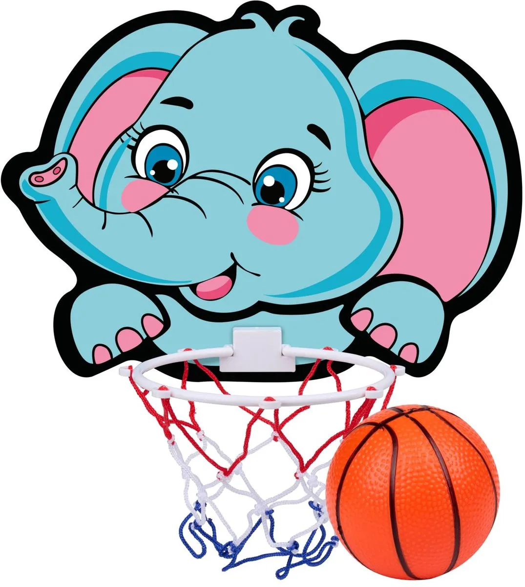 Eddy Toys Basketbal Set Olifant - Blauw/Roze/Wit
