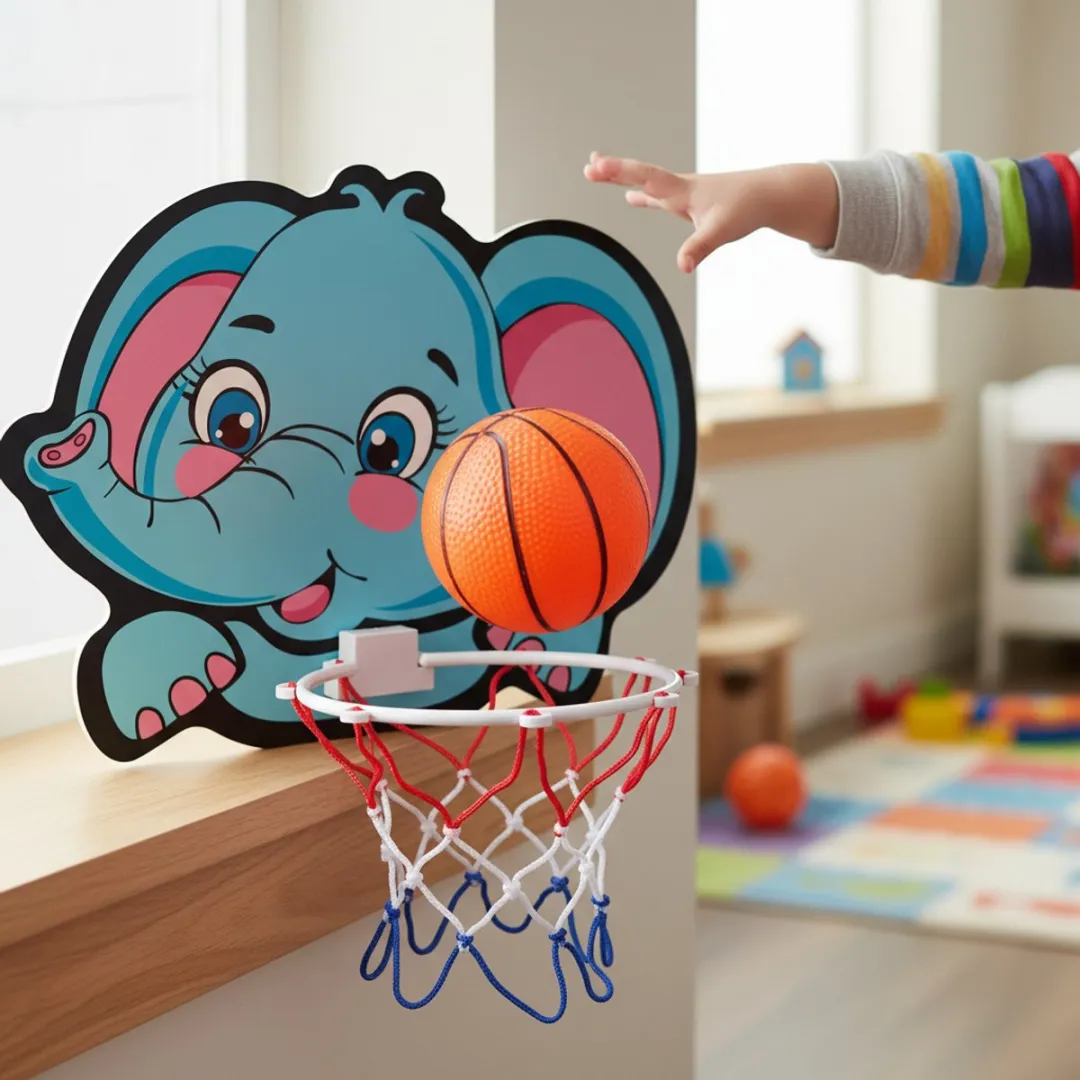 Eddy Toys Basketbal Set Olifant - Blauw/Roze/Wit