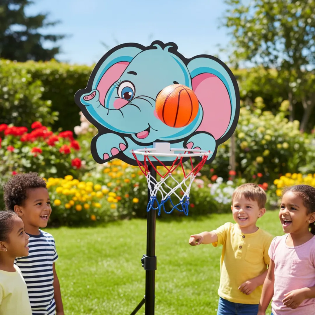 Eddy Toys Basketbal Set Olifant - Blauw/Roze/Wit