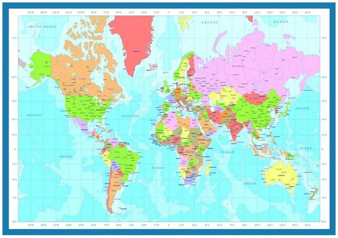 Eurographics Kaart van de Wereld Legpuzzel 1000 Stuks - 68x48cm - Meerkleurig