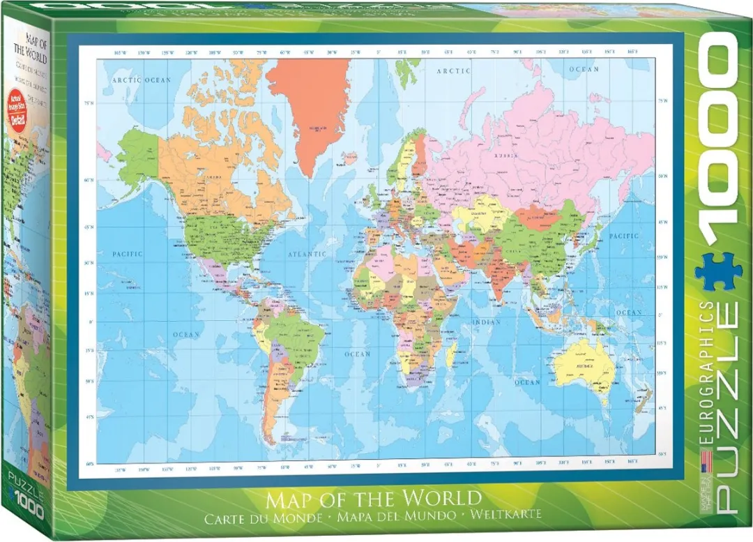 Eurographics Kaart van de Wereld Legpuzzel 1000 Stuks - 68x48cm - Meerkleurig