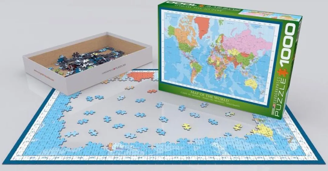 Eurographics Kaart van de Wereld Legpuzzel 1000 Stuks - 68x48cm - Meerkleurig