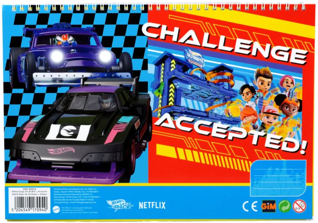 Hot Wheels Challenge A4 Spiraalschetsboek 40 Vellen - met Stickers