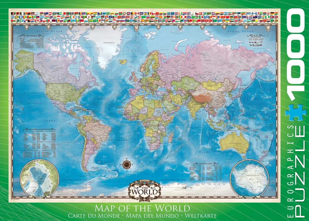 Eurographics Kaart van de Wereld Legpuzzel 1000 Stuks - 68x48cm - Meerkleurig