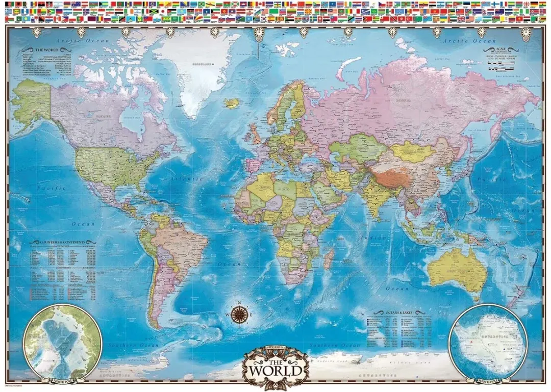 Eurographics Kaart van de Wereld Legpuzzel 1000 Stuks - 68x48cm - Meerkleurig