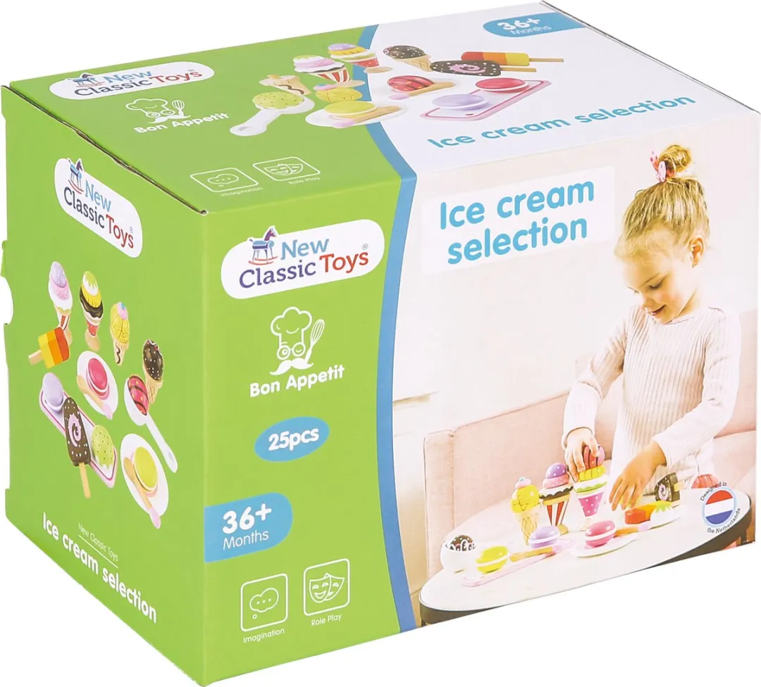 New Classic Toys Houten IJsjes Speelset 25-delig - IJsschep & Bordjes